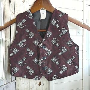 Vintage Train Vest 24 Months Toddler Burgundy Black Formal Acetate BlendJacquard